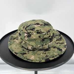 US Navy NWU Type III Digital Camo Boonie Bucket Hat Leather Sweat Guard Medium